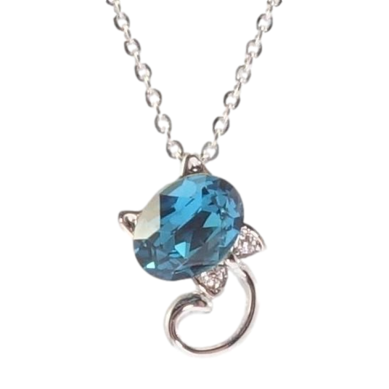 Кулон Xuping колір Родій із кристалами Swarovski на ланцюжку Котик із кристалом Blue Zircon довжина 39-44см х 1мм фото №4 Кулон Xuping колір Родій із кристалами Swarovski на ланцюжку Котик із кристалом Blue Zircon довжина 39-44см х 1мм фото №4