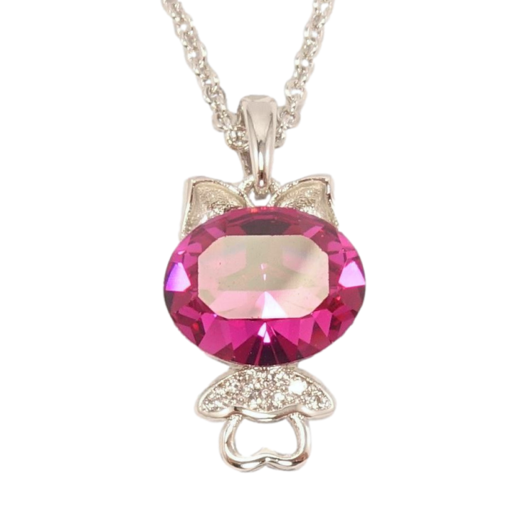 Кулон Xuping цвет Родий с кристаллами Swarovski на цепочке Котик с кристаллом Fuchsia длина 38,5-43см х 1мм фото №16