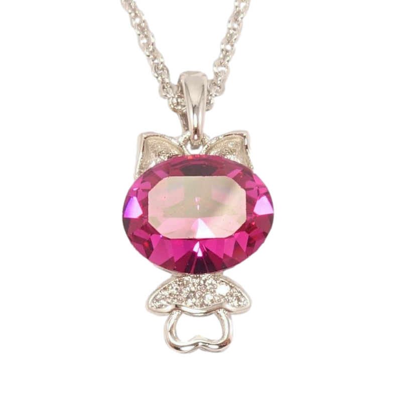 Кулон Xuping колір Родій із кристалами Swarovski на ланцюжку Котик із кристалом Fuchsia довжина 38,5-43см х 1мм фото №2 Кулон Xuping колір Родій із кристалами Swarovski на ланцюжку Котик із кристалом Fuchsia довжина 38,5-43см х 1мм фото №2