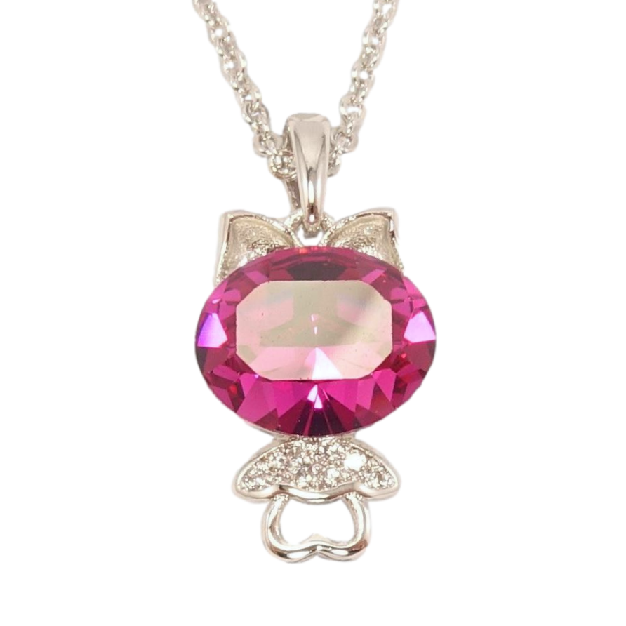 Кулон Xuping цвет Родий с кристаллами Swarovski на цепочке Котик с кристаллом Fuchsia длина 38,5-43см х 1мм фото №1 Кулон Xuping цвет Родий с кристаллами Swarovski на цепочке Котик с кристаллом Fuchsia длина 38,5-43см х 1мм фото №1