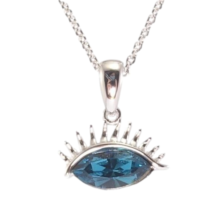 Кулон Xuping колір Родій із кристалами Swarovski на ланцюжку Око з кристалом Blue Zircon довжина 38,5-44см х 1мм фото №1
