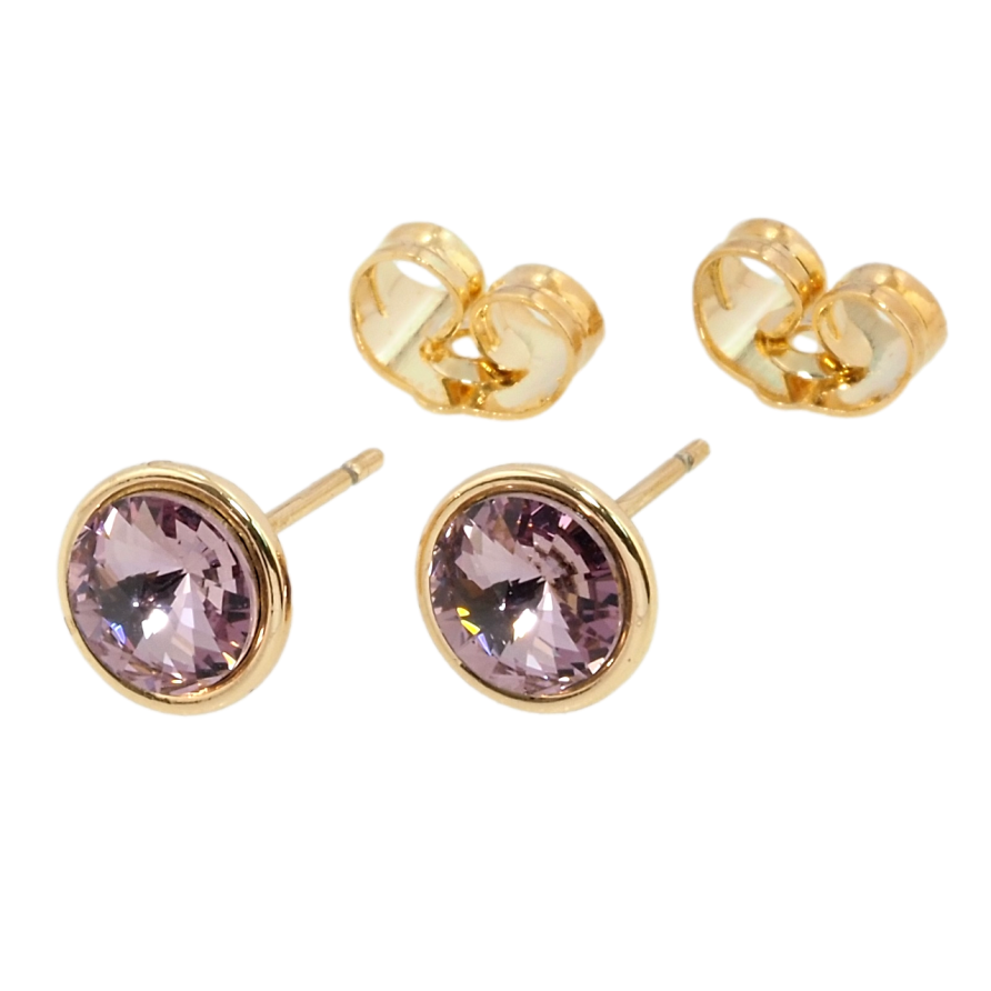 Сережки Xuping колір 18K з кристалами Swarovski пусети Кристал Rose в ободковій оправі ø 8мм фото №1