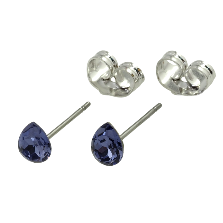 Серьги Xuping цвет Родий с кристаллами Swarovski пусеты Капелька кристалл Tanzanite 6х4мм фото №15