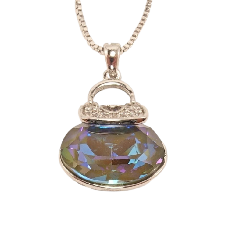 Кулон Xuping цвет Родий с кристаллами Swarovski на цепочке Сумочка кристалл Iridescent Green длина 46-51см фото №4 Кулон Xuping цвет Родий с кристаллами Swarovski на цепочке Сумочка кристалл Iridescent Green длина 46-51см фото №4