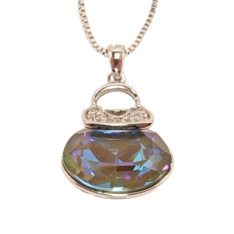 Кулон Xuping цвет Родий с кристаллами Swarovski на цепочке Сумочка кристалл Iridescent Green длина 46-51см фото №16