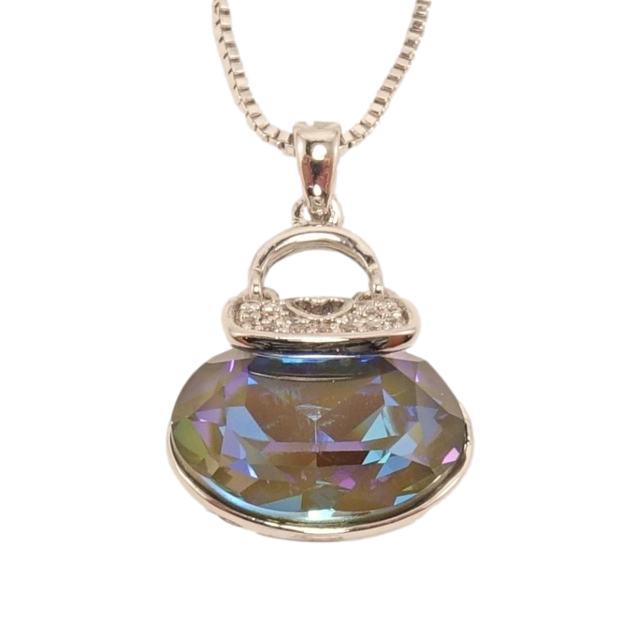 Кулон Xuping цвет Родий с кристаллами Swarovski на цепочке Сумочка кристалл Iridescent Green длина 46-51см фото №1