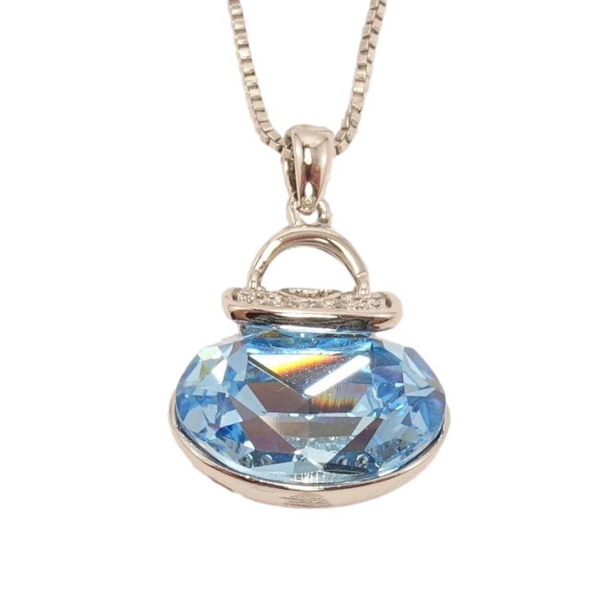 Кулон Xuping цвет Родий с кристаллами Swarovski на цепочке Сумочка кристалл Aquamarine длина 46.5-52см фото №1 Кулон Xuping цвет Родий с кристаллами Swarovski на цепочке Сумочка кристалл Aquamarine длина 46.5-52см фото №1