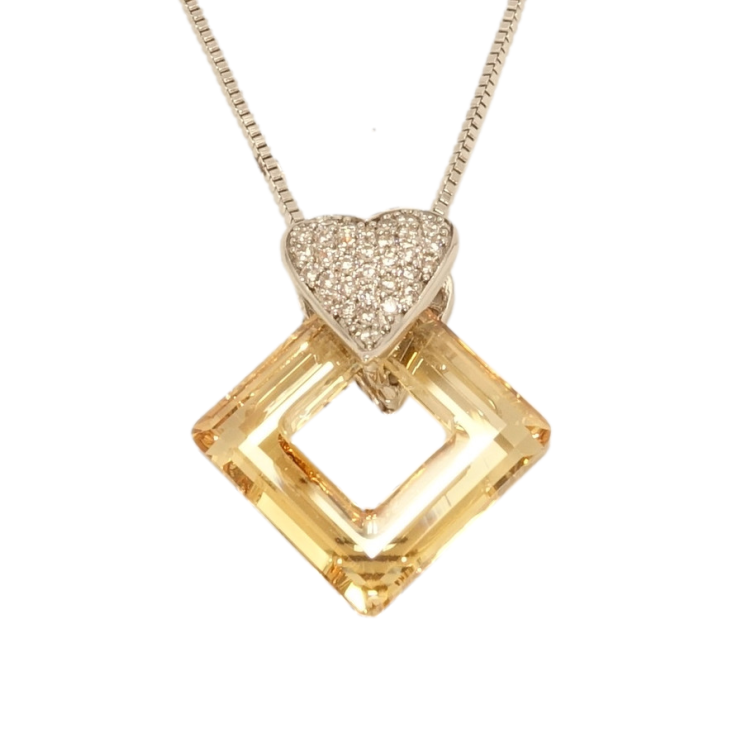 Кулон Xuping цвет Родий с кристаллами Swarovski на цепочке Ромб из кристалла Topaz с сердечком длина фото №19 Кулон Xuping цвет Родий с кристаллами Swarovski на цепочке Ромб из кристалла Topaz с сердечком длина фото №19
