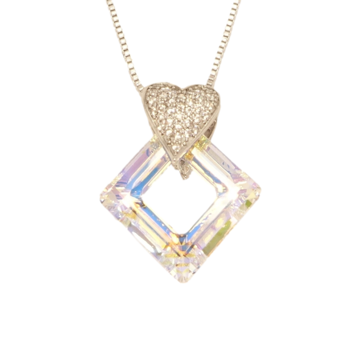 Кулон Xuping колір Родій із кристалами Swarovski на ланцюжку Ромб із кристала Shimmer із серцем довжина 39,5-45см фото №3 Кулон Xuping колір Родій із кристалами Swarovski на ланцюжку Ромб із кристала Shimmer із серцем довжина 39,5-45см фото №3