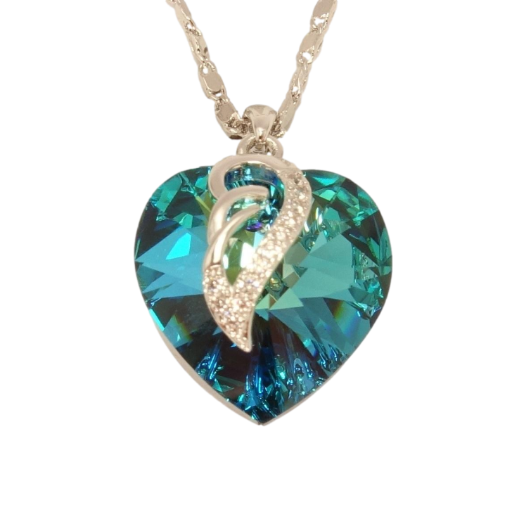 Кулон Xuping цвет Родий с кристаллами Swarovski на цепочке Кристалл сердечко Metallic Blue длина 38,5-44см фото №7