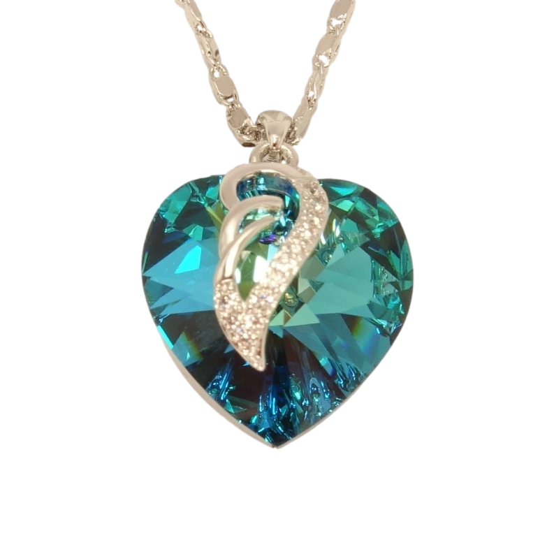 Кулон Xuping цвет Родий с кристаллами Swarovski на цепочке Кристалл сердечко Metallic Blue длина 38,5-44см фото №18
