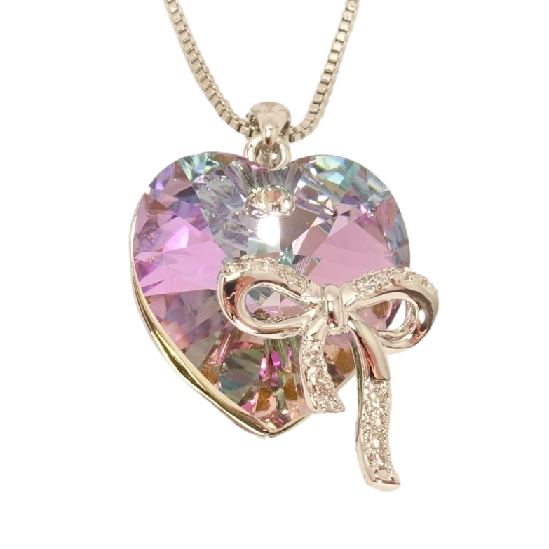 Кулон Xuping цвет Родий с кристаллами Swarovski на цепочке Сердце кристалл Paradise Shinе с бантом длина фото №13