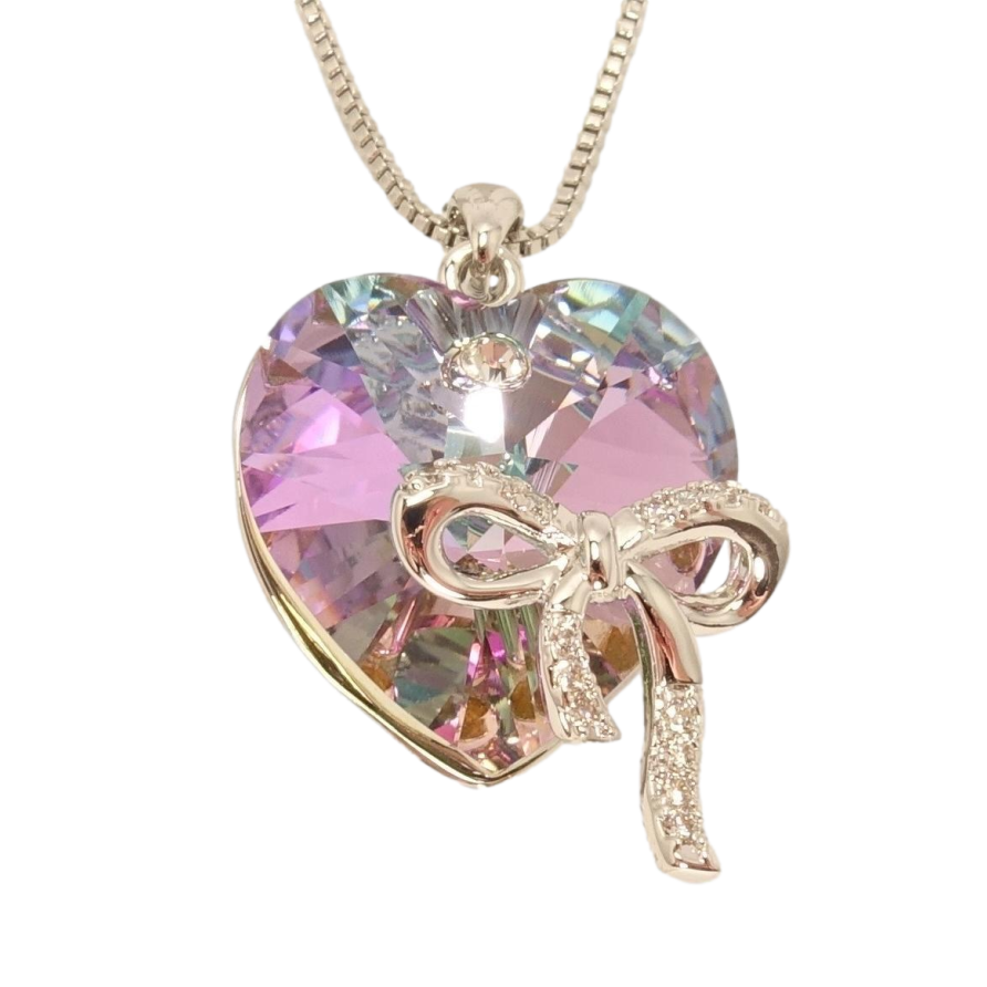 Кулон Xuping цвет Родий с кристаллами Swarovski на цепочке Сердце кристалл Paradise Shinе с бантом длина фото №1