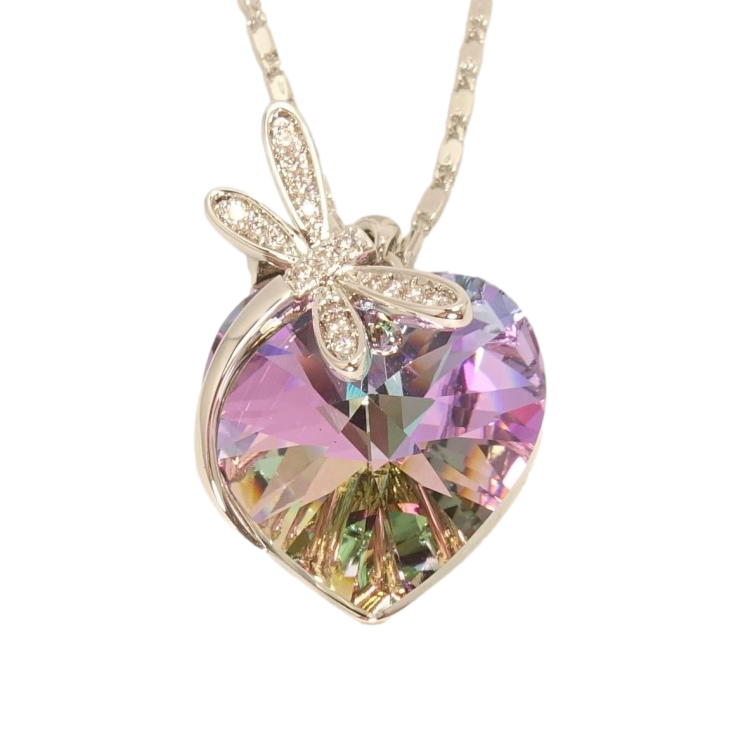 Кулон Xuping цвет Родий с кристаллами Swarovski на цепочке Сердце кристалл Paradise Shine c стрекозой длина фото №6 Кулон Xuping цвет Родий с кристаллами Swarovski на цепочке Сердце кристалл Paradise Shine c стрекозой длина фото №6