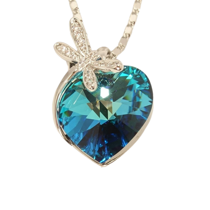 Кулон Xuping цвет Родий с кристаллами Swarovski на цепочке Сердце кристалл Metallic Blue c стрекозой длина фото №21 Кулон Xuping цвет Родий с кристаллами Swarovski на цепочке Сердце кристалл Metallic Blue c стрекозой длина фото №21
