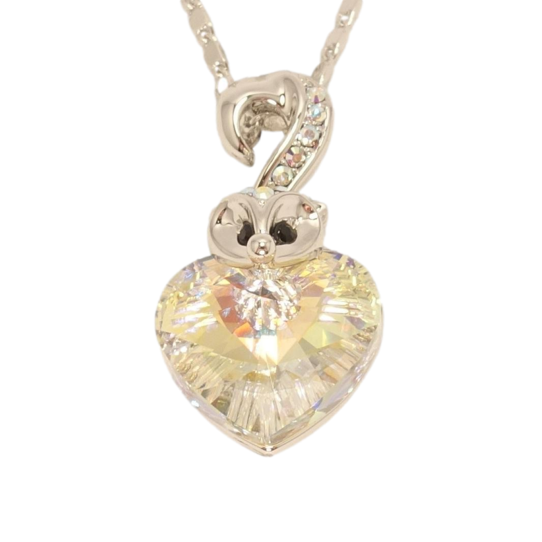 Кулон Xuping колір Родій із кристалами Swarovski на ланцюжку Серце кристал Shimmer c лисичкою довжина 38,5-43,5см фото №6