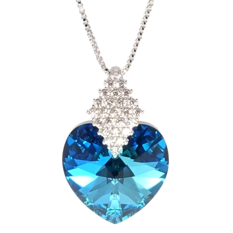 Кулон Xuping колір Родій з кр-ми Swarovski на ланцюжку Кристальне серце Metallic Blue довжина 40-45см фото №2 Кулон Xuping колір Родій з кр-ми Swarovski на ланцюжку Кристальне серце Metallic Blue довжина 40-45см фото №2