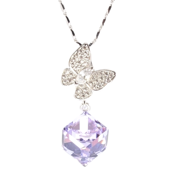 Кулон Xuping цвет Родий с кр-ми Swarovski на цепочке Бабочка с кристальным кубом Provence Lavender длина фото №25 Кулон Xuping цвет Родий с кр-ми Swarovski на цепочке Бабочка с кристальным кубом Provence Lavender длина фото №25