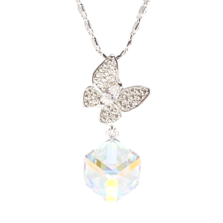 Кулон Xuping цвет Родий с кр-ми Swarovski на цепочке Бабочка с кристальным кубом Shimmer длина 38,5-43,5см фото №9