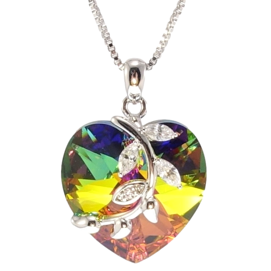 Кулон Xuping колір Родій з кр-ми Swarovski на ланцюжку Кристальне серце Vitrail Medium з гілочкою довжина фото №1 Кулон Xuping колір Родій з кр-ми Swarovski на ланцюжку Кристальне серце Vitrail Medium з гілочкою довжина фото №1