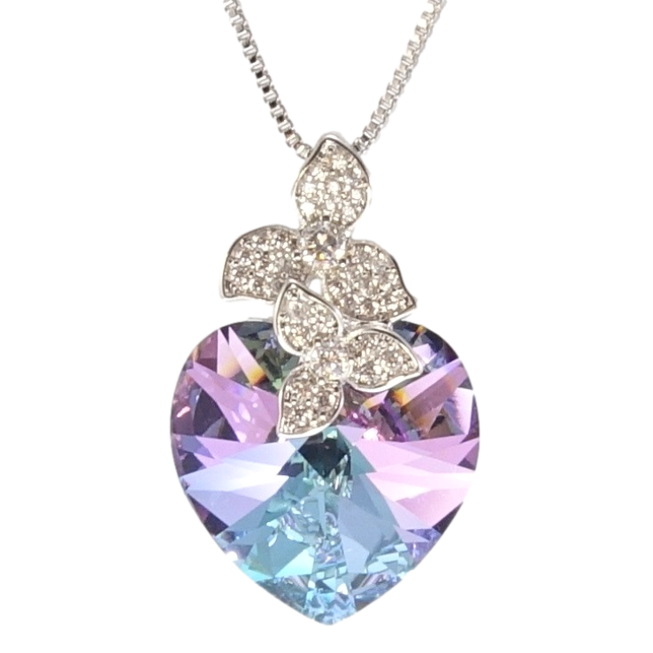 Кулон Xuping цвет Родий с кр-ми Swarovski на цепочке Кристальное сердце Paradise Shine с цветочками длина фото №2 Кулон Xuping цвет Родий с кр-ми Swarovski на цепочке Кристальное сердце Paradise Shine с цветочками длина фото №2