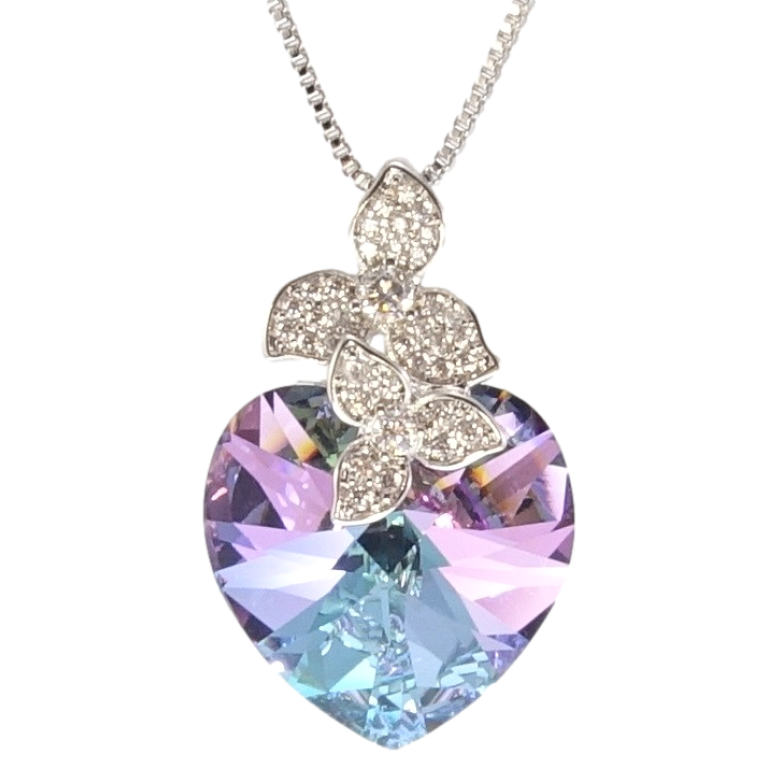 Кулон Xuping колір Родій з кр-ми Swarovski на ланцюжку Кристальне серце Paradise Shine з квіточками довжина фото №3 Кулон Xuping колір Родій з кр-ми Swarovski на ланцюжку Кристальне серце Paradise Shine з квіточками довжина фото №3