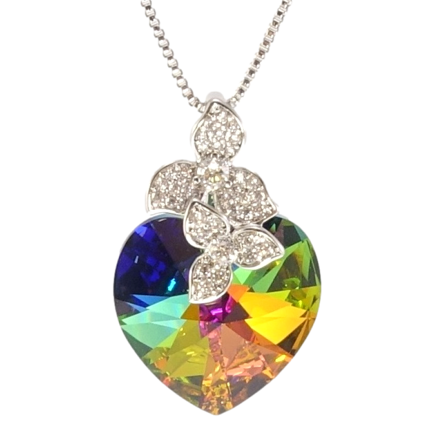 Кулон Xuping колір Родій з кр-ми Swarovski на ланцюжку Кристальне серце Vitrail Medium з квіточками довжина фото №1 Кулон Xuping колір Родій з кр-ми Swarovski на ланцюжку Кристальне серце Vitrail Medium з квіточками довжина фото №1