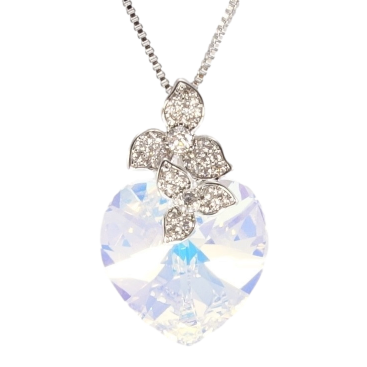 Кулон Xuping цвет Родий с кр-ми Swarovski на цепочке Кристальное сердце Shimmer с цветочками длина фото №11 Кулон Xuping цвет Родий с кр-ми Swarovski на цепочке Кристальное сердце Shimmer с цветочками длина фото №11