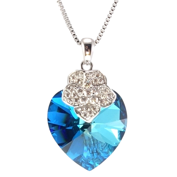 Кулон Xuping цвет Родий с кр-ми Swarovski на цепочке Кристальное сердце Metallic Blue с цветочком длина фото №15 Кулон Xuping цвет Родий с кр-ми Swarovski на цепочке Кристальное сердце Metallic Blue с цветочком длина фото №15