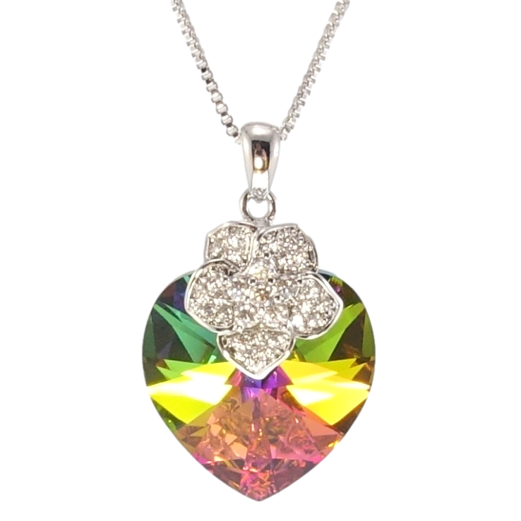 Кулон Xuping цвет Родий с кр-ми Swarovski на цепочке Кристальное сердце Vitrail Medium с цветочком длина фото №25 Кулон Xuping цвет Родий с кр-ми Swarovski на цепочке Кристальное сердце Vitrail Medium с цветочком длина фото №25
