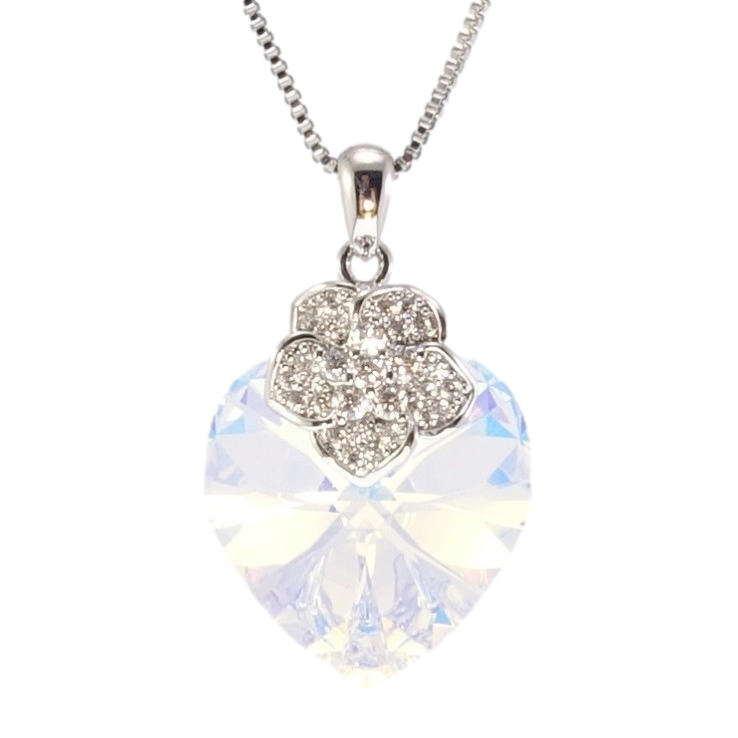 Кулон Xuping цвет Родий с кр-ми Swarovski на цепочке Кристальное сердце Shimmer с цветочком длина фото №10 Кулон Xuping цвет Родий с кр-ми Swarovski на цепочке Кристальное сердце Shimmer с цветочком длина фото №10