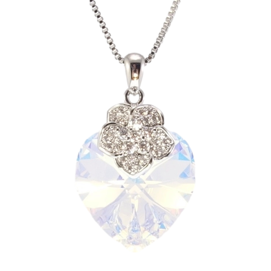 Кулон Xuping колір Родій з кр-ми Swarovski на ланцюжку Кристальне серце Shimmer з квіточкою довжина 38.5-43,5см фото №1 Кулон Xuping колір Родій з кр-ми Swarovski на ланцюжку Кристальне серце Shimmer з квіточкою довжина 38.5-43,5см фото №1