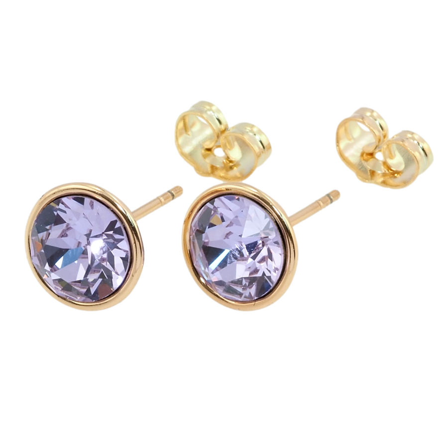 Сережки Xuping колір 18K з кристалами Swarovski пусети Кристал Provence Lavender в ободковій оправі ø 10мм фото №1 Сережки Xuping колір 18K з кристалами Swarovski пусети Кристал Provence Lavender в ободковій оправі ø 10мм фото №1