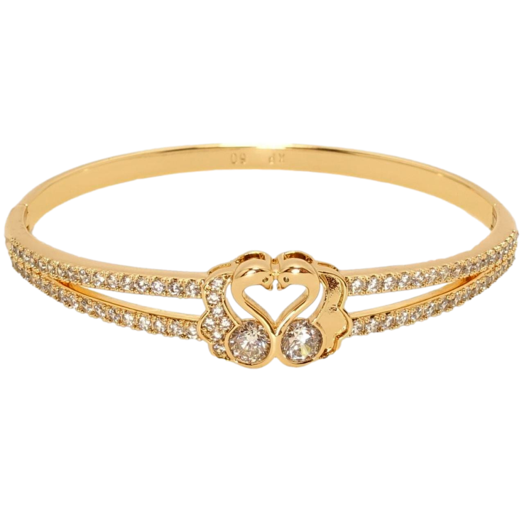 Браслет Xuping Позолота 18K Двойная шинка с цирконием и лебедями ø 6см фото №10