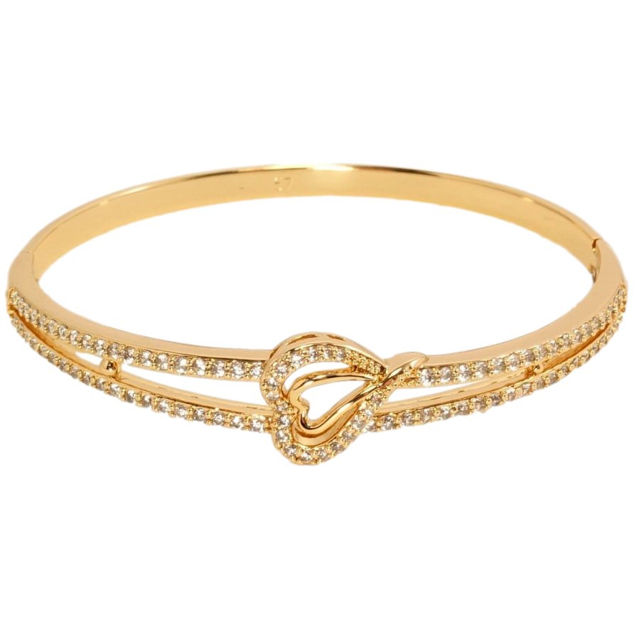 Браслет Xuping Позолота 18K Двойная дорожка циркония с сердечками ø 5,6см фото №1 Браслет Xuping Позолота 18K Двойная дорожка циркония с сердечками ø 5,6см фото №1