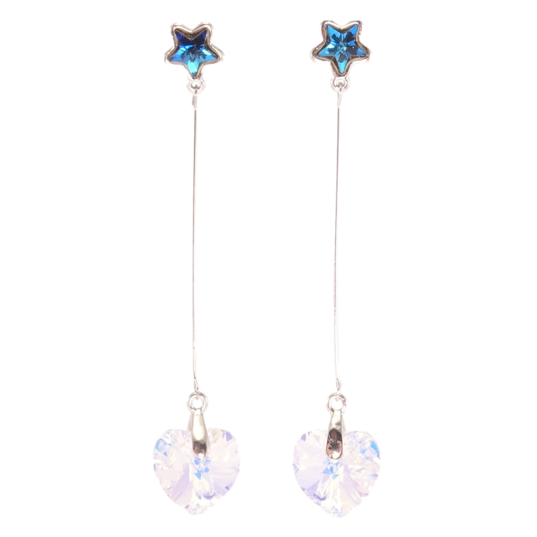 Серьги Xuping цвет Родий с кристаллами Swarovski пусеты "Синие звездочки с подвесками кристальные сердечки Shimmer" фото №8 Серьги Xuping цвет Родий с кристаллами Swarovski пусеты "Синие звездочки с подвесками кристальные сердечки Shimmer" фото №8