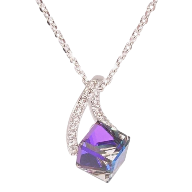 Кулон Xuping цвет Родий с кр-ми Swarovski на цепочке Кристальный куб Majestic Blue с петелькой дл. 39-44,5см фото №13