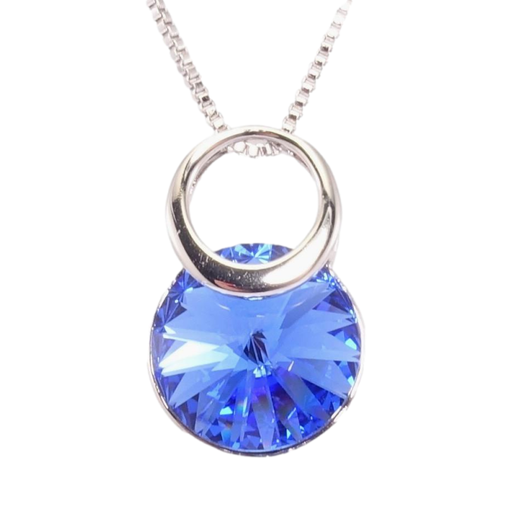 Кулон Xuping цвет Родий с кр-ми Swarovski на ц-ке Кристалл Capri Blue с колечком дл.39,5-44,5см х 2мм фото №4