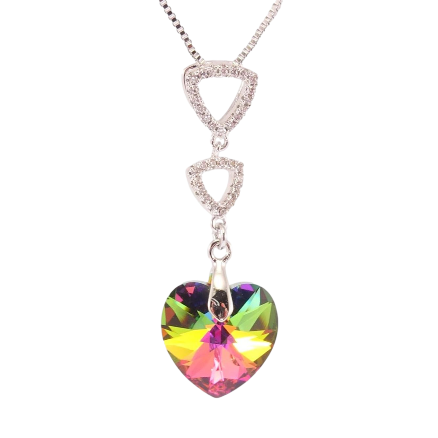 Кулон Xuping колір Родій з кр-ми Swarovski на ланцюжку Трикутники з кристальним серцем Vitrail Medium дл.42-47см х фото №1 Кулон Xuping колір Родій з кр-ми Swarovski на ланцюжку Трикутники з кристальним серцем Vitrail Medium дл.42-47см х фото №1