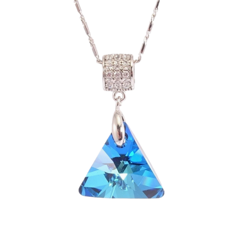 Кулон Xuping колір Родій з кр-ми Swarovski на ланцюжку Кристальний трикутник Capri Blue дл.40-45см х 2мм фото №2 Кулон Xuping колір Родій з кр-ми Swarovski на ланцюжку Кристальний трикутник Capri Blue дл.40-45см х 2мм фото №2
