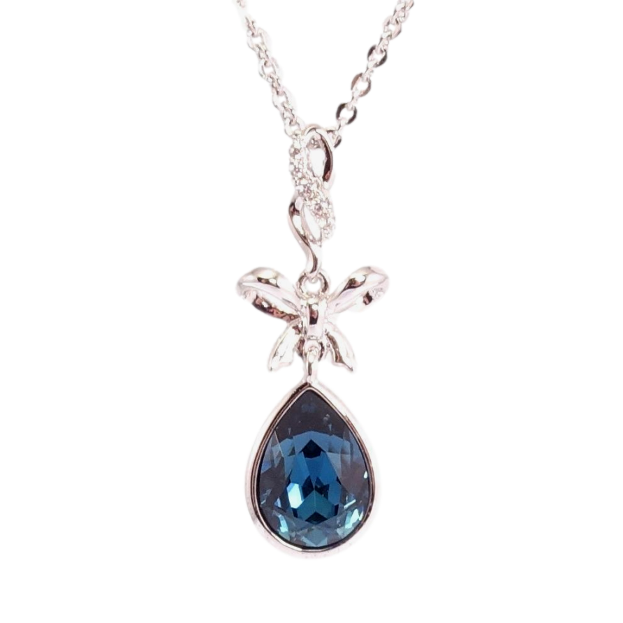 Кулон Xuping цвет Родий с кр-ми Swarovski на цепочке Кристалл Montana с бантиком дл.41-46см х 1мм фото №1 Кулон Xuping цвет Родий с кр-ми Swarovski на цепочке Кристалл Montana с бантиком дл.41-46см х 1мм фото №1