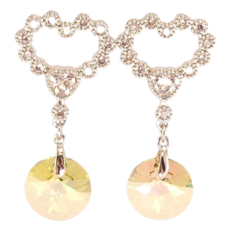 Сережки Xuping колір Родій з кристалами Swarovski пусети "Сердечка з підвіскою кристал Luminous Green" фото №20