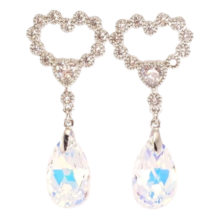 Сережки Xuping колір Родій з кристалами Swarovski пусети "Сердечки з підвіскою кристал Shimmer" фото №2