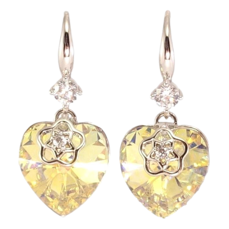 Серьги Xuping цвет Родий с кристаллами Swarovski французский замок "Сердечки Sunshine Delite" фото №25