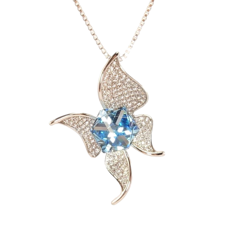 Кулон Xuping цвет Родий с кр-ми Swarovski на цепочке Бабочка с кубом Aquamarine и кристаллами дл.40-45см х фото №6 Кулон Xuping цвет Родий с кр-ми Swarovski на цепочке Бабочка с кубом Aquamarine и кристаллами дл.40-45см х фото №6