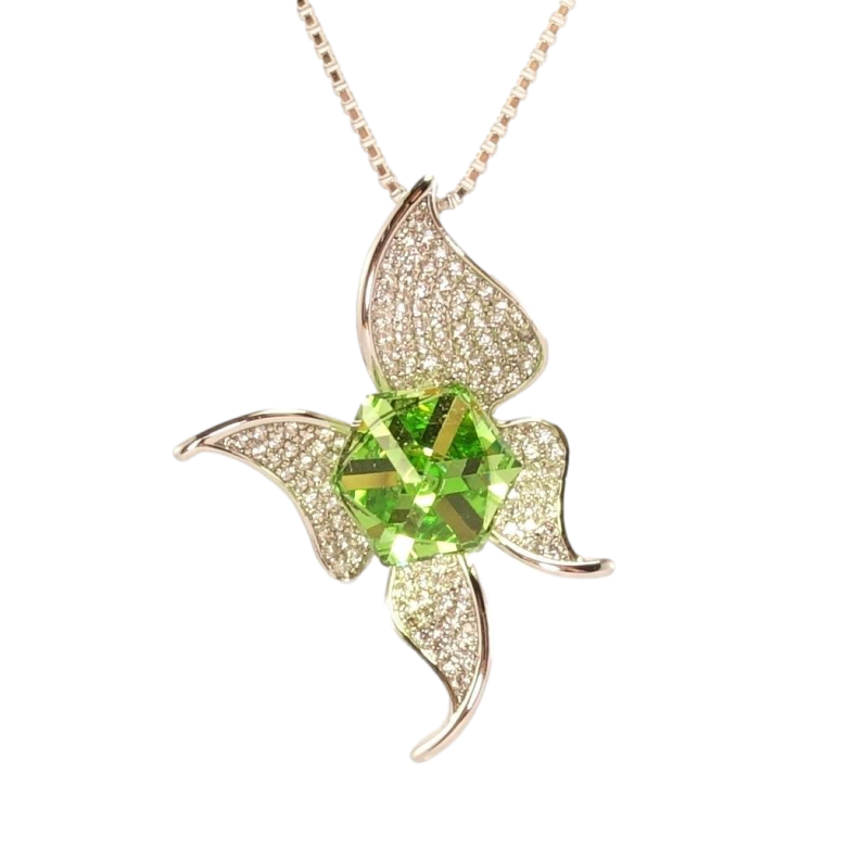 Кулон Xuping колір Родій з кр-ми Swarovski на ланцюжку Метелик з кубом Peridot та кристалом дл.40-45см х 1мм фото №4 Кулон Xuping колір Родій з кр-ми Swarovski на ланцюжку Метелик з кубом Peridot та кристалом дл.40-45см х 1мм фото №4