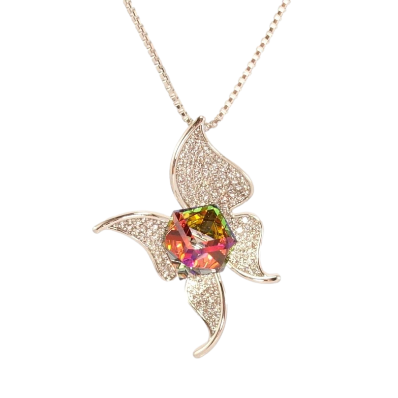 Кулон Xuping цвет Родий с кр-ми Swarovski на цепочке Бабочка с кубом Vitrail Medium и кристаллами дл.40-45см фото №17