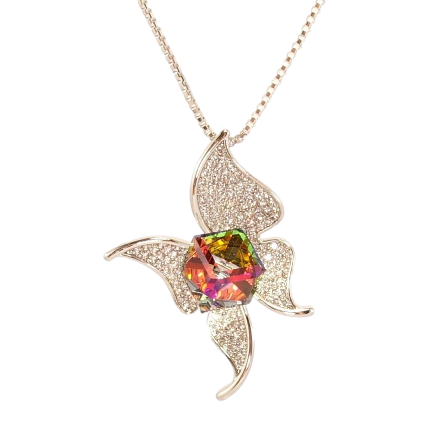 Кулон Xuping цвет Родий с кр-ми Swarovski на цепочке Бабочка с кубом Vitrail Medium и кристаллами дл.40-45см фото №1