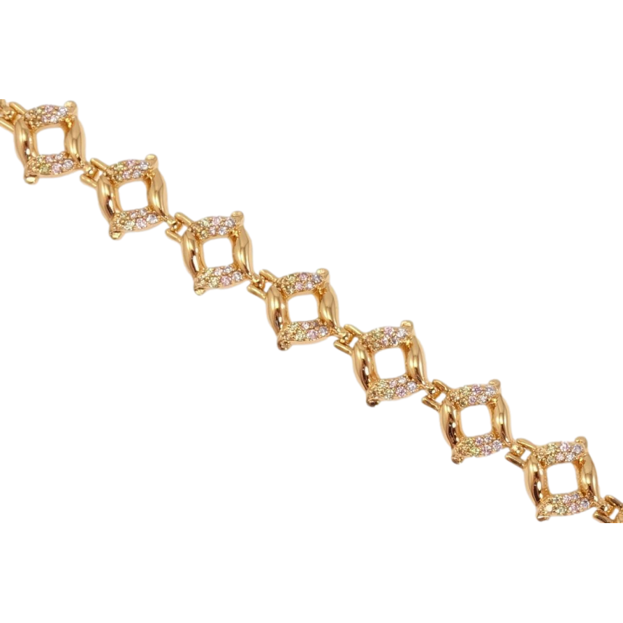 Браслет Xuping Позолота 18K Декоративные колечки с цветным цирконием длина с доп.замком 17,19см х 11мм фото №1 Браслет Xuping Позолота 18K Декоративные колечки с цветным цирконием длина с доп.замком 17,19см х 11мм фото №1