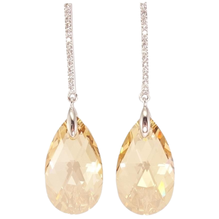 Сережки Xuping колір Родій з кристалами Swarovski пусети Кристал Light Topaz з доріжкою фото №23